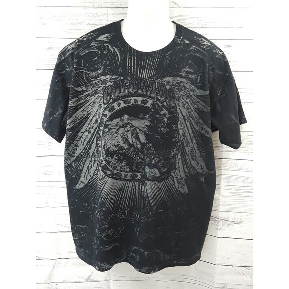 Biker Trash Colorado Graphic T shirt Black Footprints Feathers Mountain XL - Picture 4 of 12